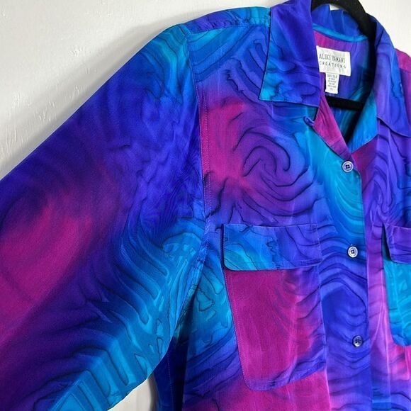 Aliki Yamani Creations Vintage Silk Long Sleeve Button Down Shirt Size M/L - Picture 2 of 9